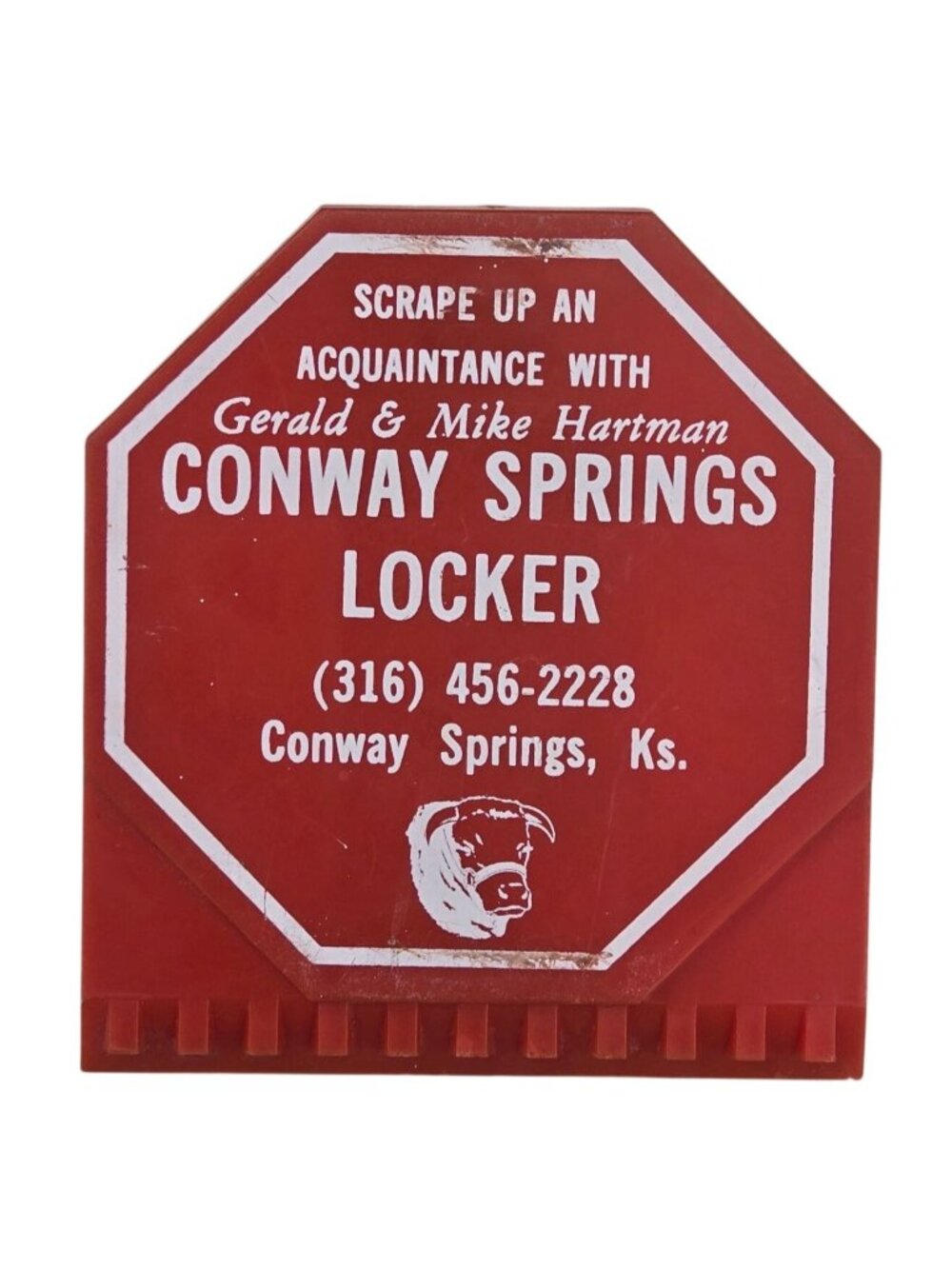 Conway Springs Locker Advertising Red Plastic Ice Scraper Clip On Kansas Vintage